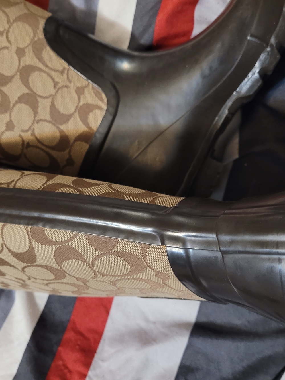 Coach Beige Logo Rain Boots with Black Trim